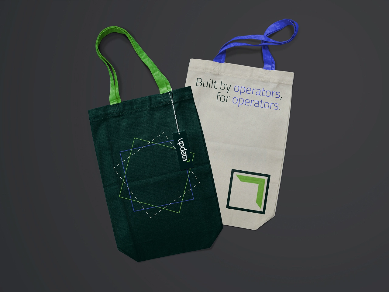 Two bags with update banding and logos on them.
